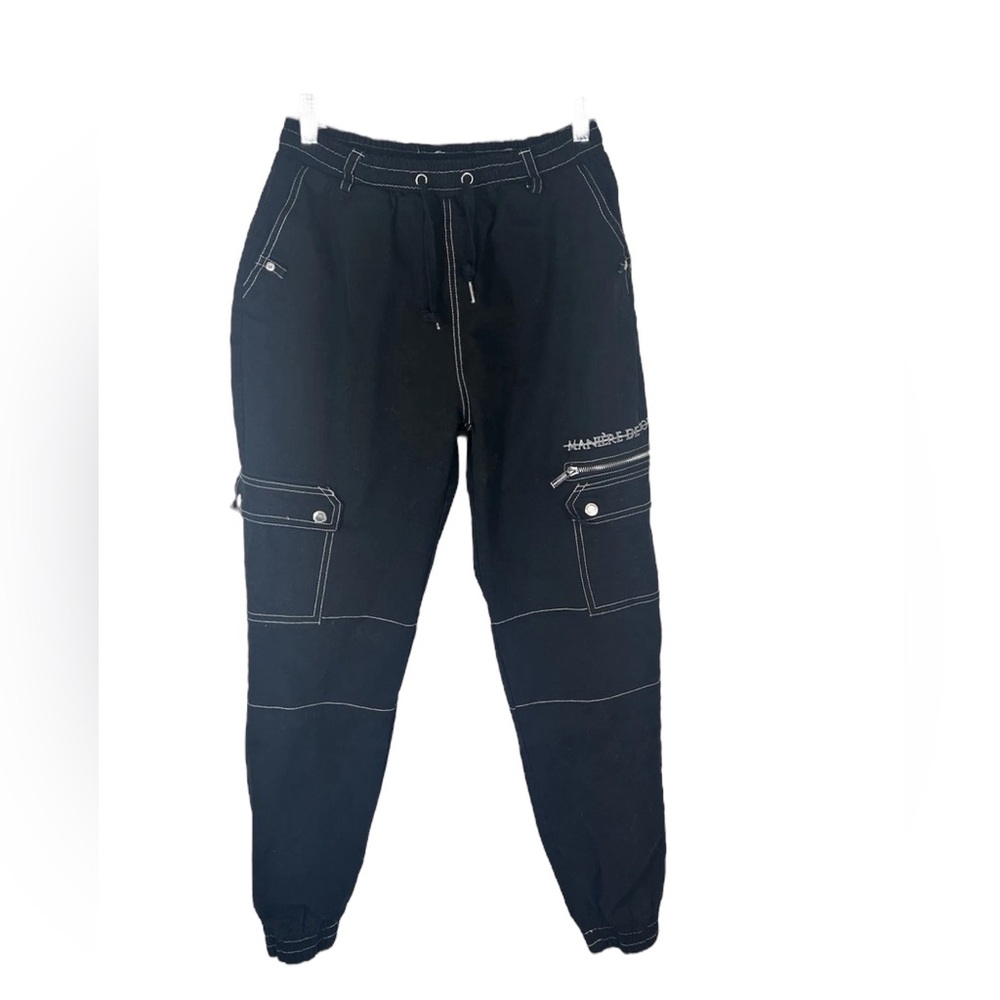 Manière De Voir Black Contrast Stitch Cargo Pants Size UK 10 US 6